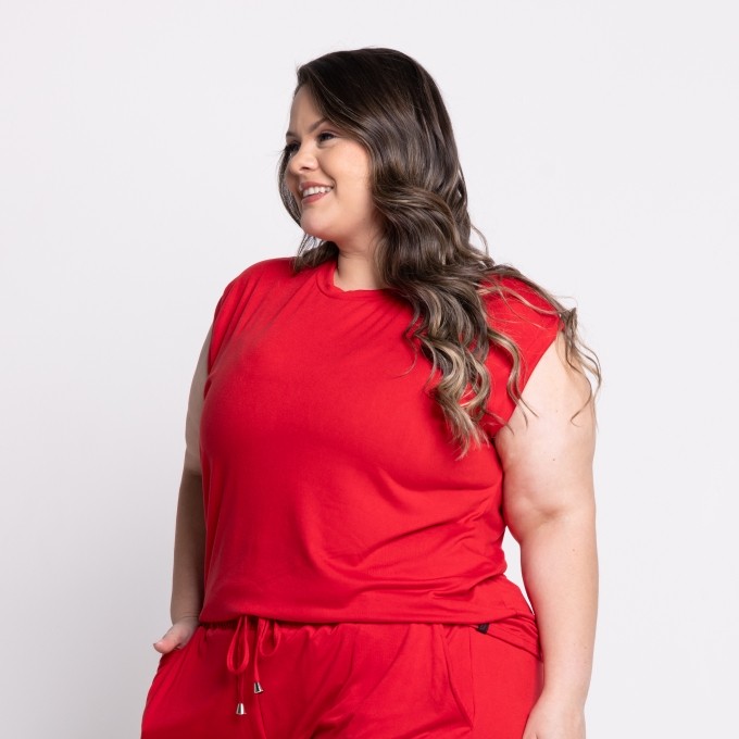 Regata Naomi Plus Size em Suede liso