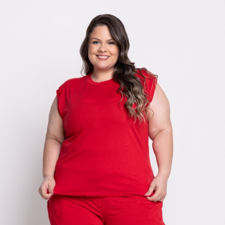 Regata Naomi Plus Size em Suede liso