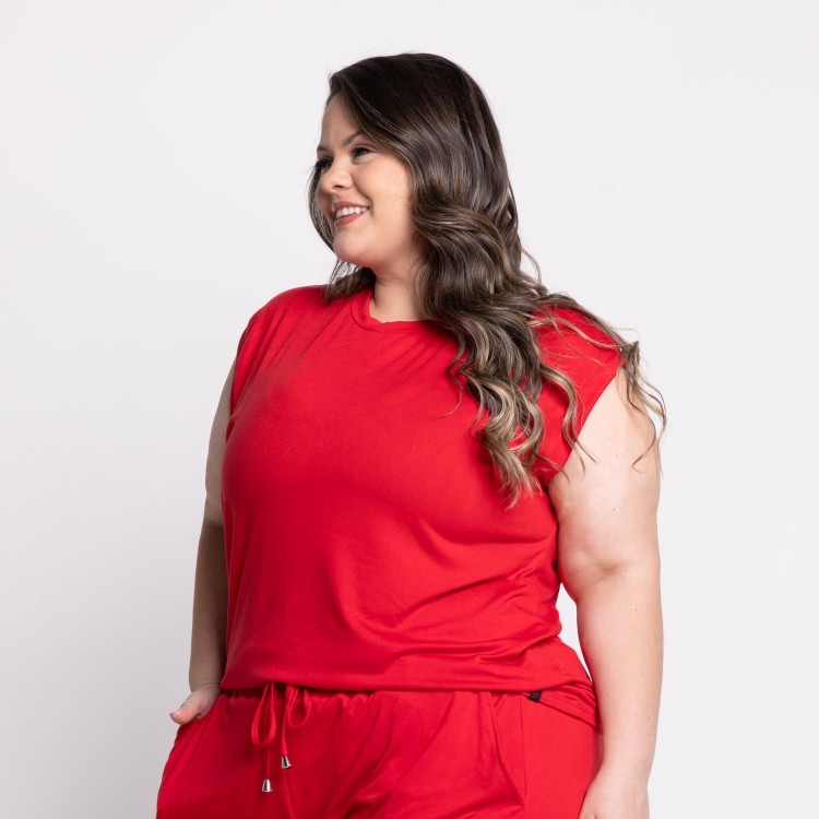 Regata Naomi Plus Size em Suede liso