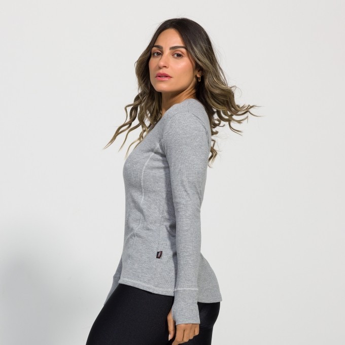 Blusa Malha Ribana Canelada Dedinho Vazado