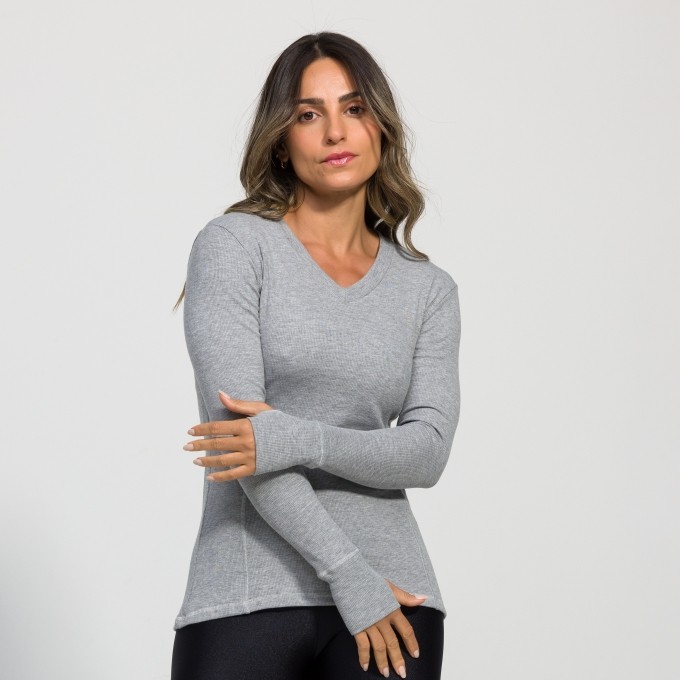 Blusa Malha Ribana Canelada Dedinho Vazado