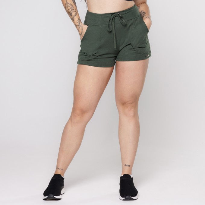 Short Feminino De Ribana Canelado Short Ribana