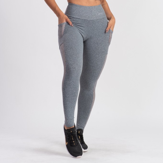 Calça Legging Tela Arrastão E Bolso - Arrastão