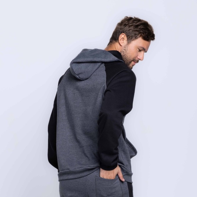 Casaco Moletom Faixa Com Bolso Canguru e Capuz Masculino