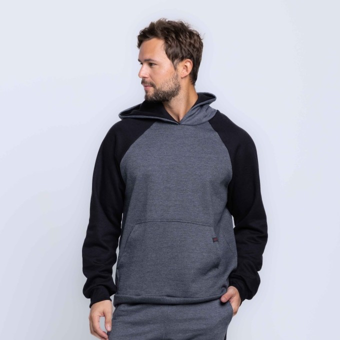 Casaco Moletom Faixa Com Bolso Canguru e Capuz Masculino