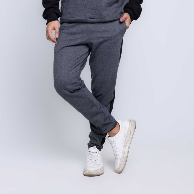 Calça Jogger Moletom Bicolor Faixa Masculina