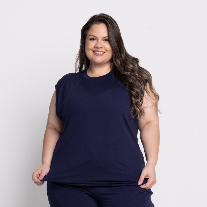 Regata Naomi Plus Size em Suede liso